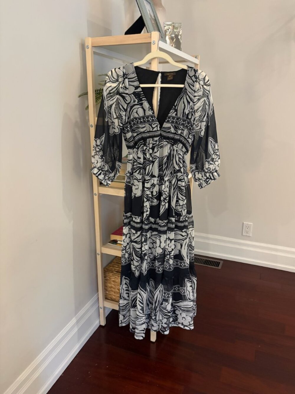 Anthropologie Vineet Bahl Black & White Floral Maxi Dress